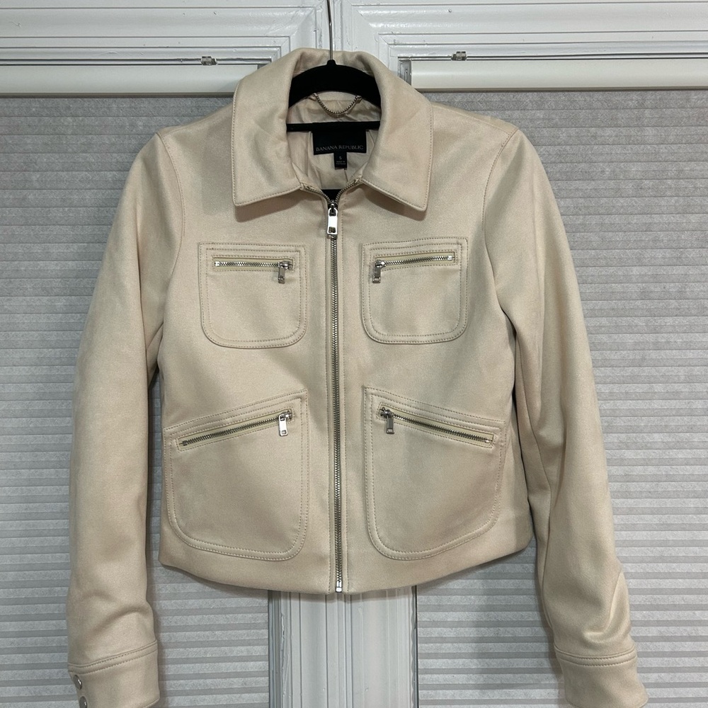 Banana Republic Vegan Suede Almond Beige Utility Jacket